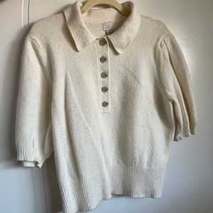 Knit Polo Puff-Sleeve Shirt